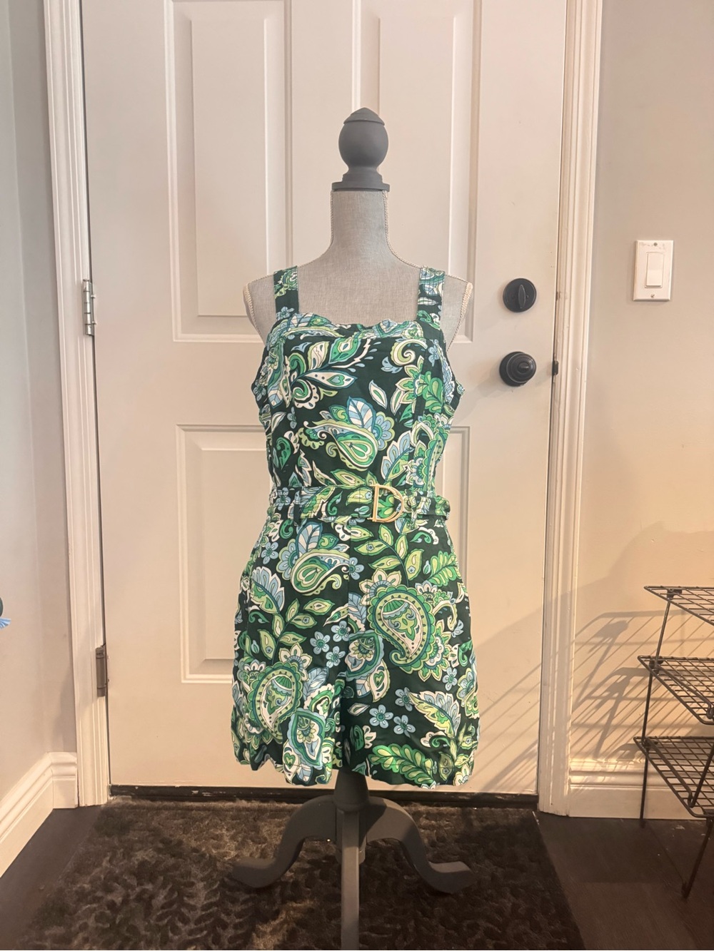 LOFT Green Paisley Sleeveless One-Piece Romper